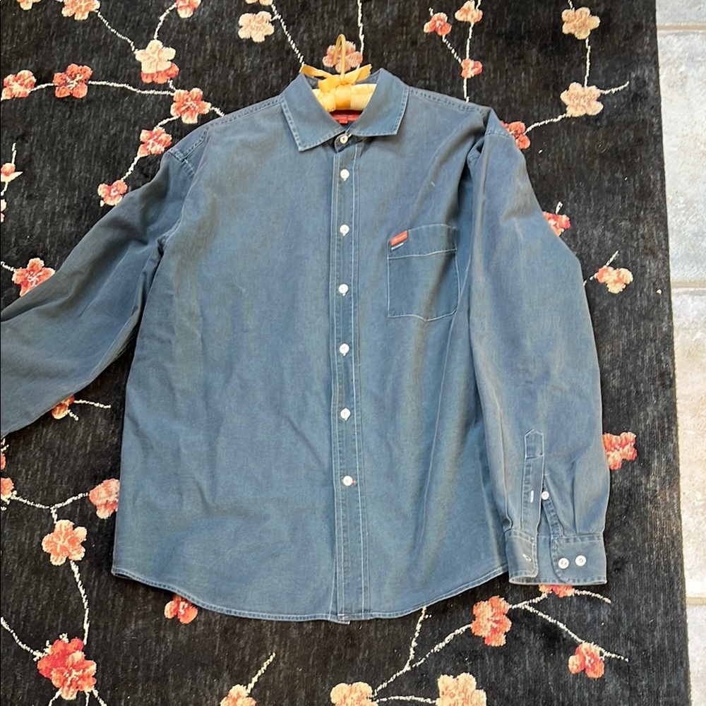Blue Casual Button Down Shirt with Textured Fabric Mens size L
